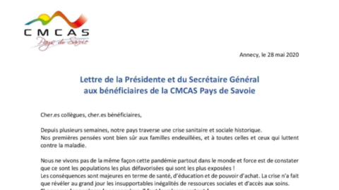 Lettre de la Présidente et du Secrétaire Général aux bénéficiaires de la CMCAS Pays de Savoie
